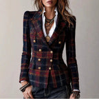 Emma - Women's Tartan Plaid Double-Breasted Blazer