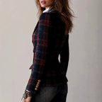 Emma - Women's Tartan Plaid Double-Breasted Blazer