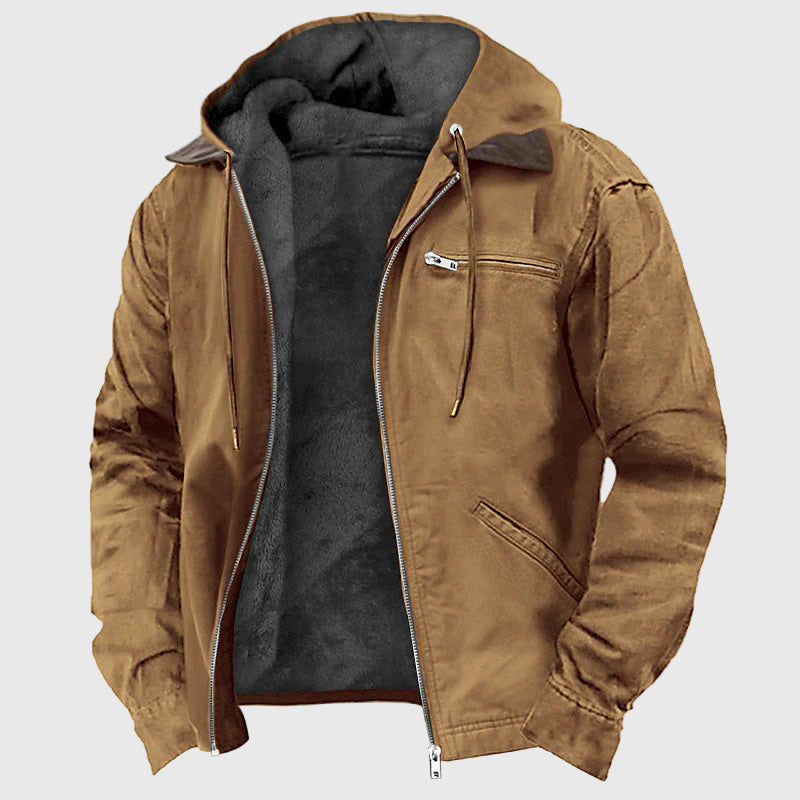 Enzo - Men's Fleece-Lined Canvas Hooded Jacket