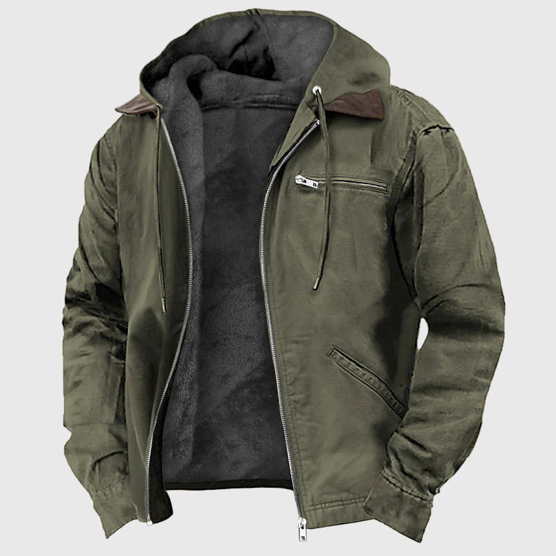 Enzo - Men's Fleece-Lined Canvas Hooded Jacket
