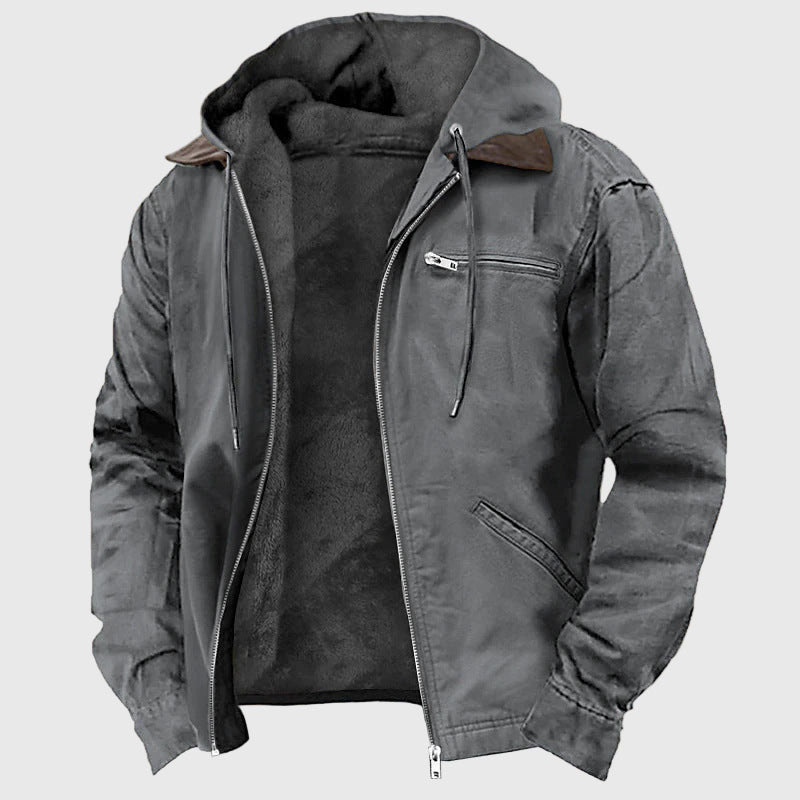 Enzo - Men's Fleece-Lined Canvas Hooded Jacket