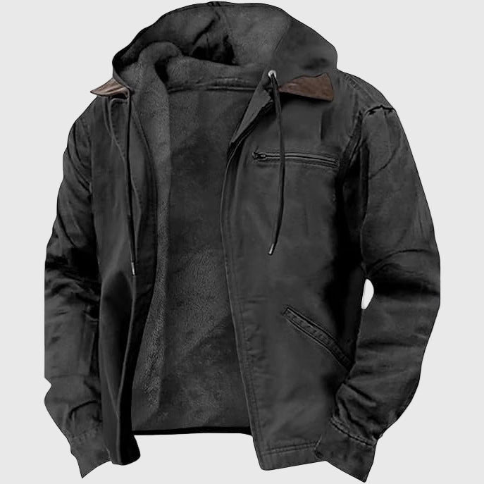Enzo - Men's Fleece-Lined Canvas Hooded Jacket