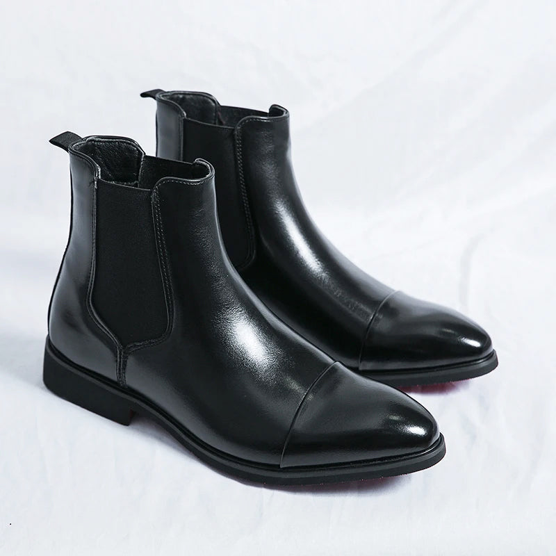 Enzo - Men's Polished Leather Pointed Toe Chelsea Boots