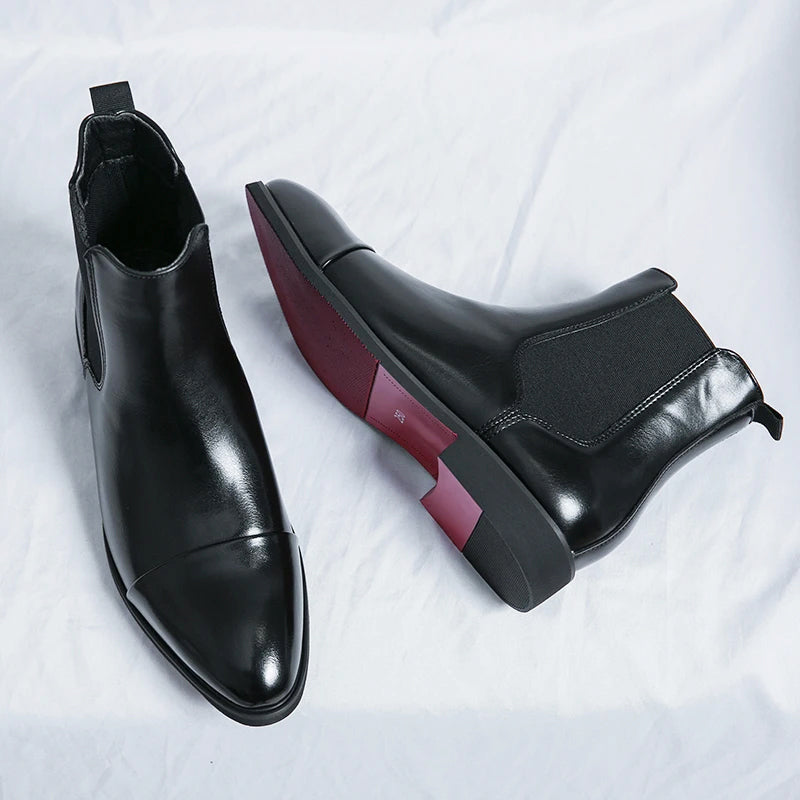 Enzo - Men's Polished Leather Pointed Toe Chelsea Boots