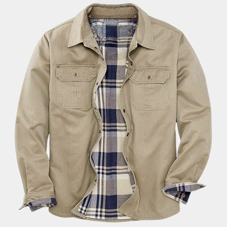 Enzo - Men's Plaid Lined Canvas Overshirt Jacket