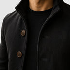Erick - Men's Button-Front Ribbed Coat with Stand Collar