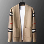 Ethan - Men's Plaid Sleeve Open-Front Knit Cardigan
