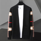 Ethan - Men's Plaid Sleeve Open-Front Knit Cardigan
