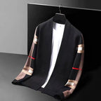 Ethan - Men's Plaid Sleeve Open-Front Knit Cardigan