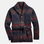 Gavin - Men's Plaid Button-Front Belted Cardigan Jacket