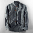 Grayson - Men's Linen Mandarin Collar Button-Down Shirt