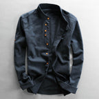 Grayson - Men's Linen Mandarin Collar Button-Down Shirt