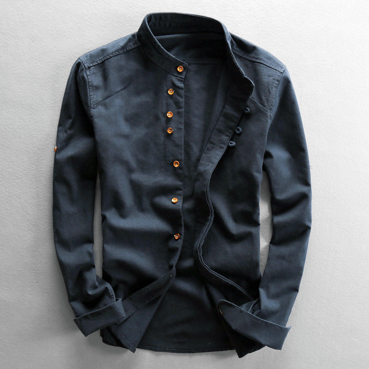 Grayson - Men's Linen Mandarin Collar Button-Down Shirt