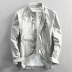 Grayson - Men's Linen Mandarin Collar Button-Down Shirt