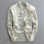 Grayson - Men's Linen Mandarin Collar Button-Down Shirt