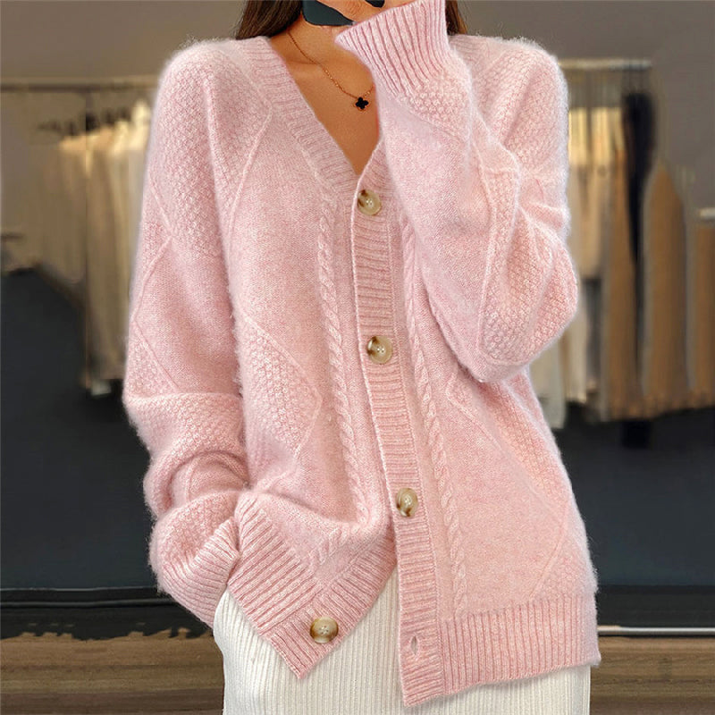 Hailey - Women's Textured Cable Knit Relaxed Cardigan