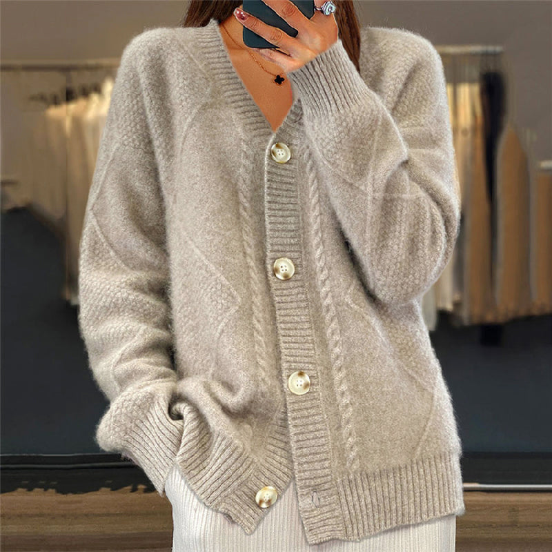 Hailey - Women's Textured Cable Knit Relaxed Cardigan