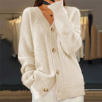 Hailey - Women's Textured Cable Knit Relaxed Cardigan