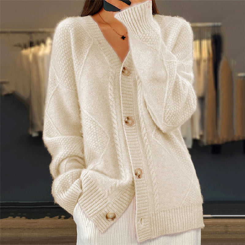 Hailey - Women's Textured Cable Knit Relaxed Cardigan