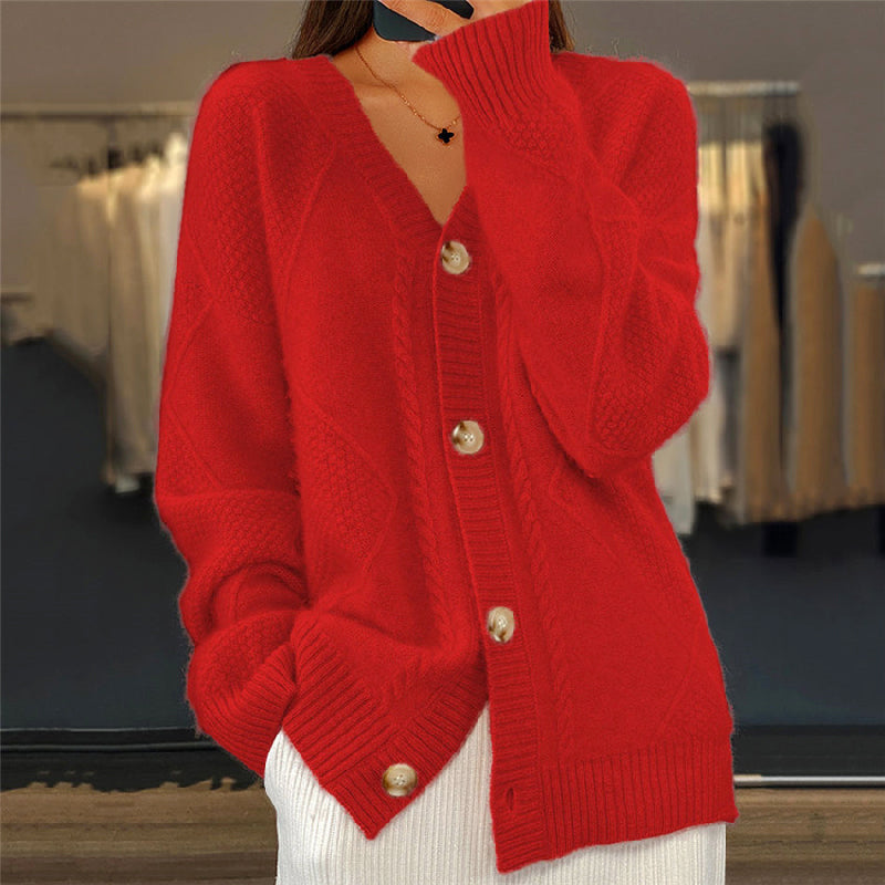 Hailey - Women's Textured Cable Knit Relaxed Cardigan