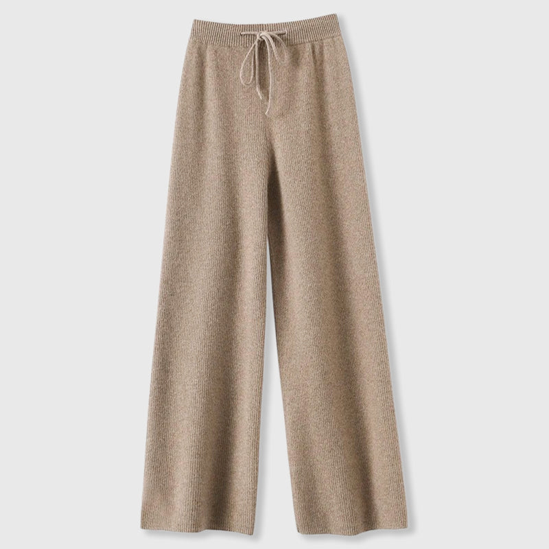 Hazel - Women's Drawstring Cashmere Wide-Leg Pants