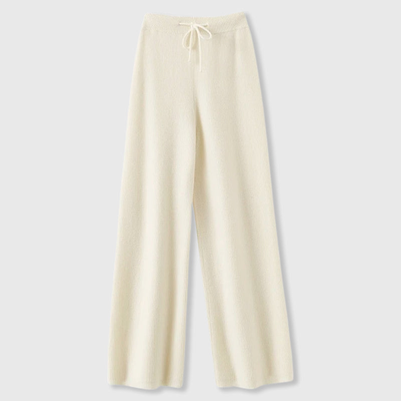 Hazel - Women's Drawstring Cashmere Wide-Leg Pants