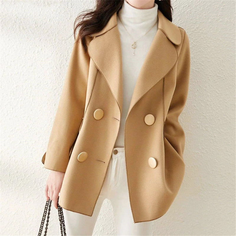 Helen - Women's Double-Breasted Wool Lapel Coat