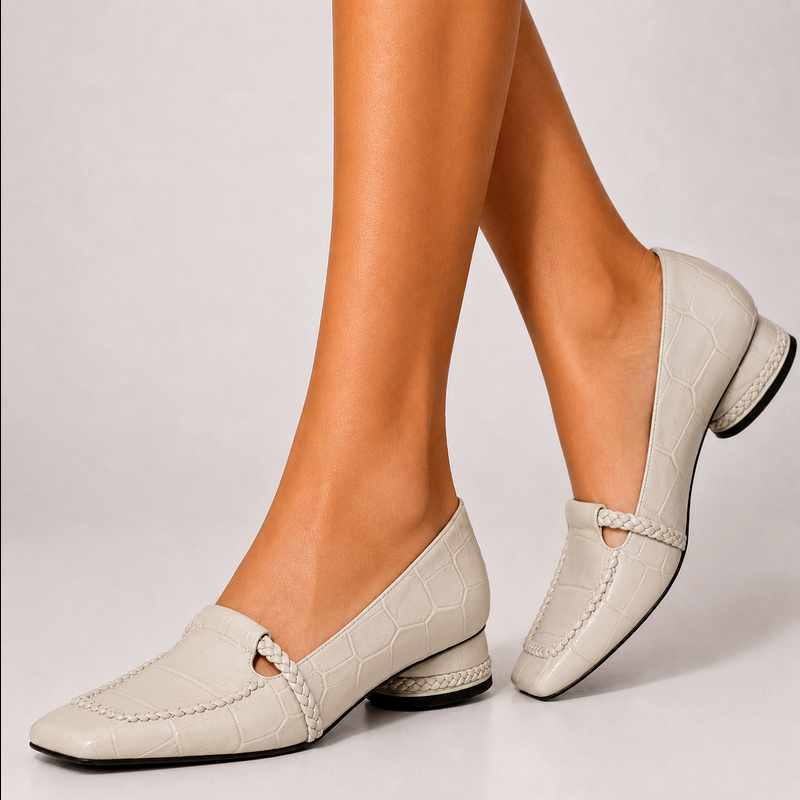 Ira - Women's Crocodile Embossed Braided Low Heel Loafers
