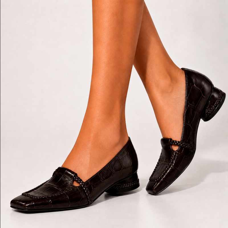 Ira - Women's Crocodile Embossed Braided Low Heel Loafers