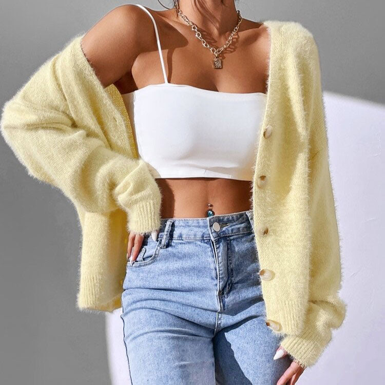 Isabella - Women’s Fuzzy Knit Button-Up Cardigan