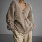 Isabella - Women's Oversized Fuzzy V-Neck Cardigan