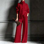 Isadora - Women's Ribbed Turtleneck Cardigan & Wide-Leg Pants Set