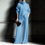 Isadora - Women's Ribbed Turtleneck Cardigan & Wide-Leg Pants Set