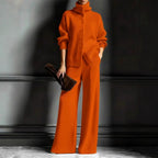 Isadora - Women's Ribbed Turtleneck Cardigan & Wide-Leg Pants Set