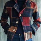 Ivory - Women’s Vintage Plaid Button-Up Short Coat
