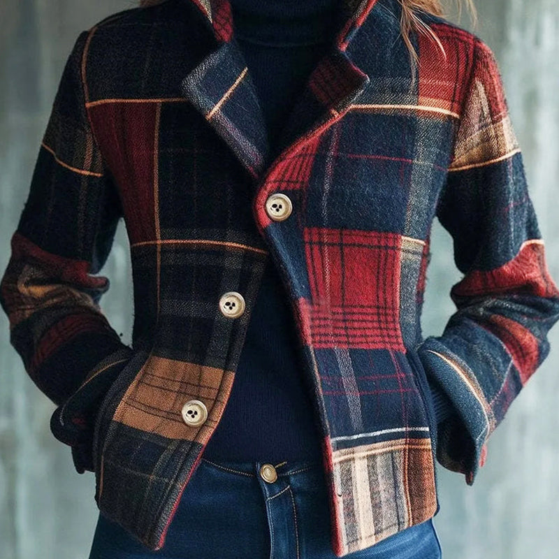 Ivory - Women’s Vintage Plaid Button-Up Short Coat