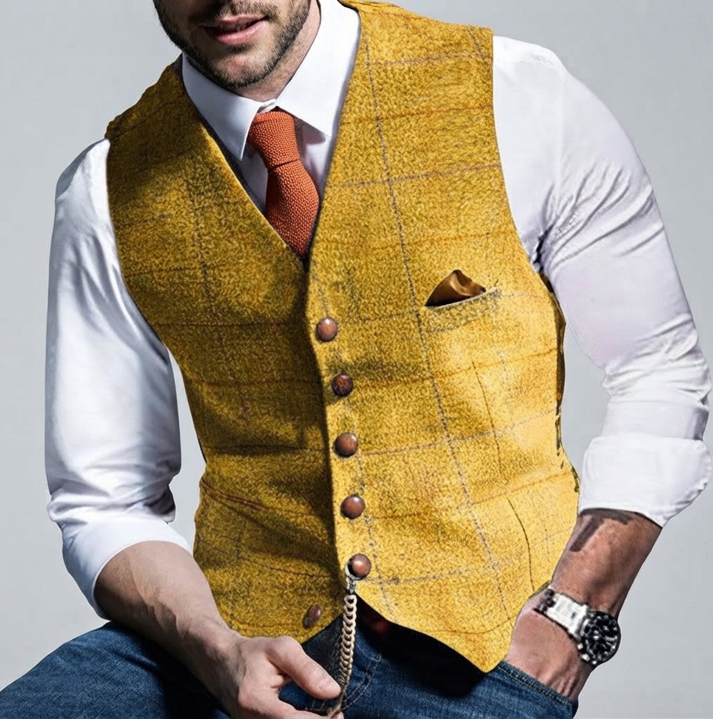 Jackson - Men's Notch-Lapel Wool Blend Vest with Chain Accent