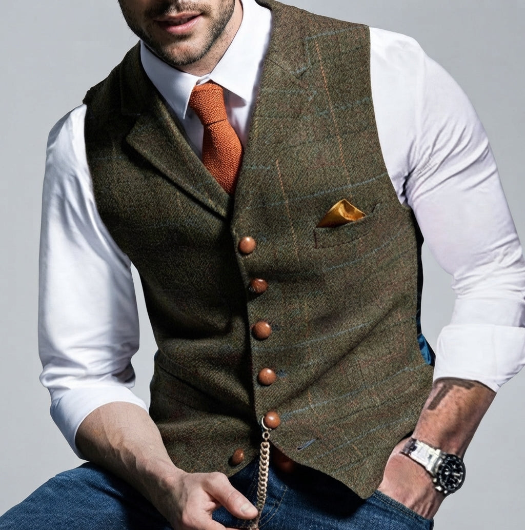 Jackson - Men's Notch-Lapel Wool Blend Vest with Chain Accent
