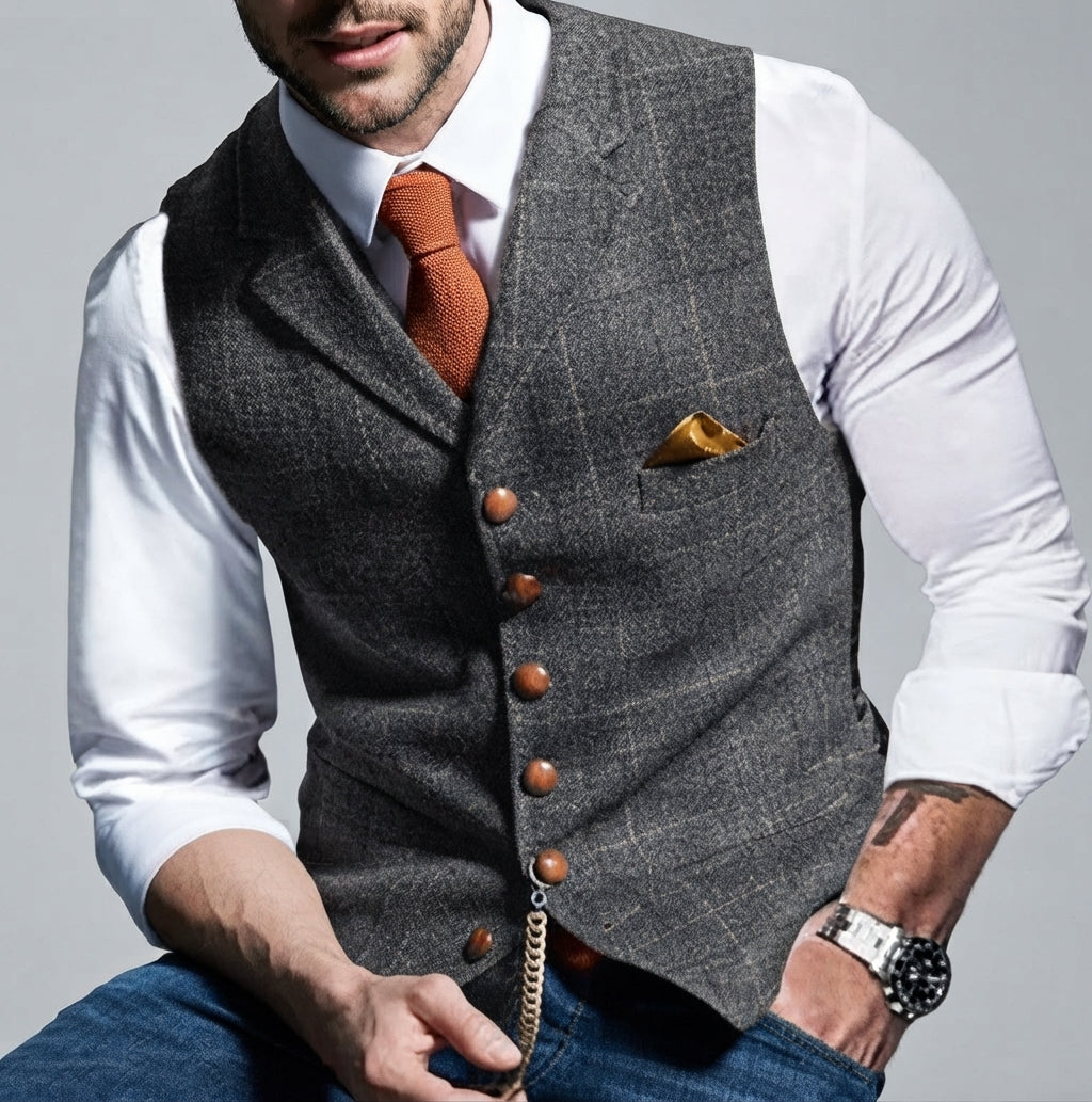 Jackson - Men's Notch-Lapel Wool Blend Vest with Chain Accent