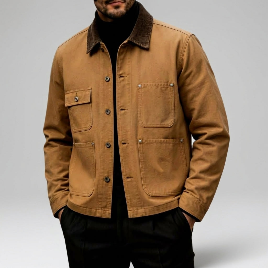 Jerwin - Men's Button-Front Chore Jacket with Contrast Collar