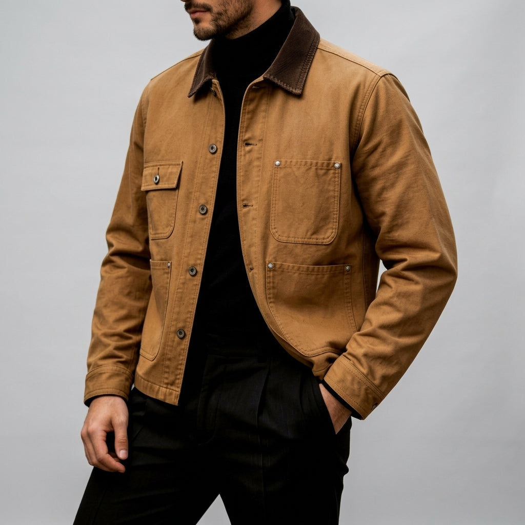 Jerwin - Men's Button-Front Chore Jacket with Contrast Collar