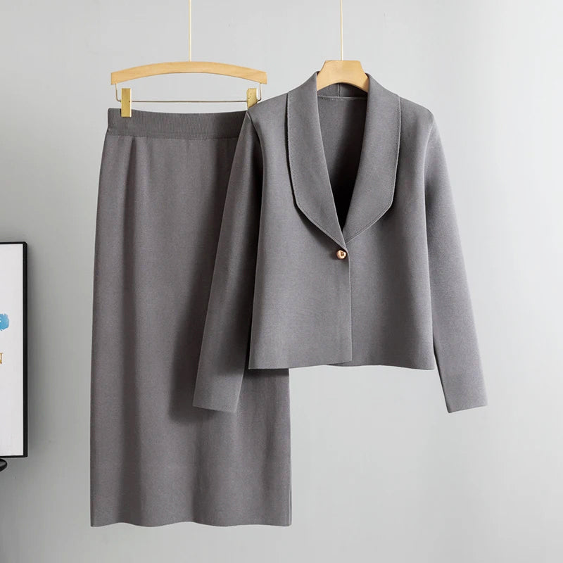 Jhonalie - Women's Knit Blazer & Midi Skirt Set