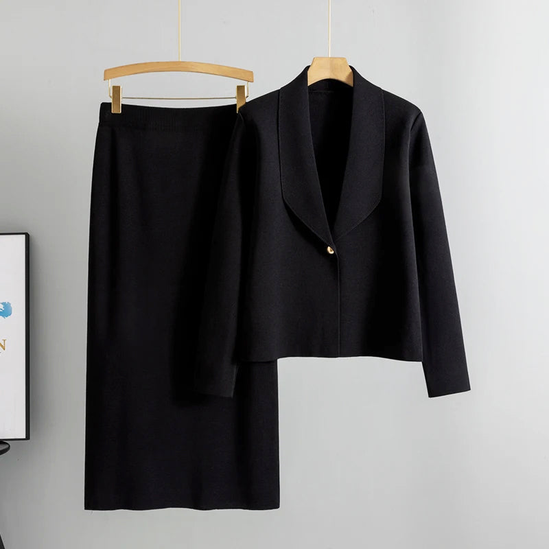 Jhonalie - Women's Knit Blazer & Midi Skirt Set