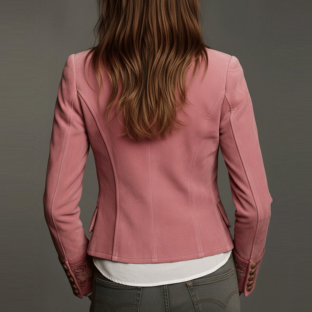 Jordyn - Women's Double-Breasted Embroidered Suede Blazer