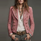 Jordyn - Women's Double-Breasted Embroidered Suede Blazer