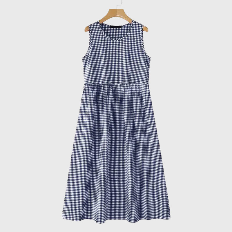 Julia - Women's Gingham Sleeveless Midi Dress