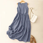 Julia - Women's Gingham Sleeveless Midi Dress
