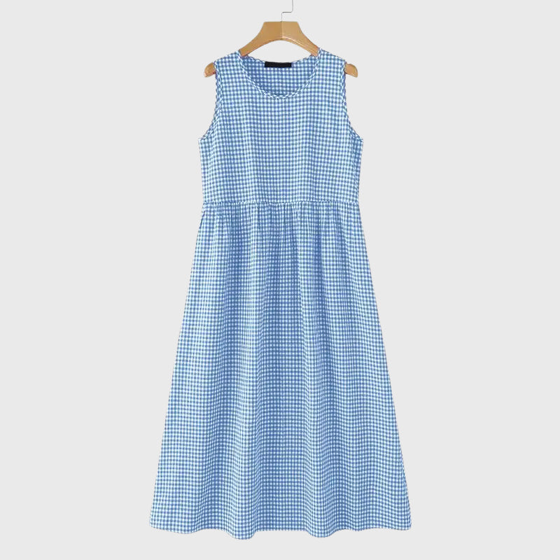 Julia - Women's Gingham Sleeveless Midi Dress