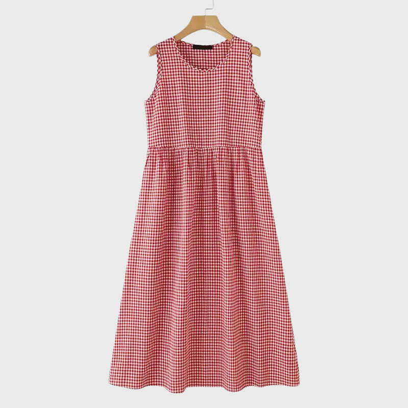 Julia - Women's Gingham Sleeveless Midi Dress