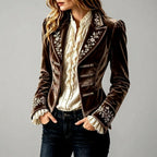 Kaliyah - Women's Floral-Embroidered Velvet Blazer